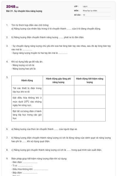 Bài 31. Sự chuyển hóa năng lượng