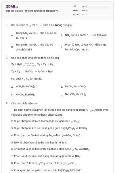 208 Bài tập Nito - photpho cực hay có đáp án (P7)