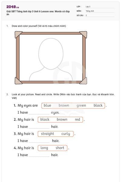 Giải SBT Tiếng Anh lớp 3 Unit 6 Lesson one: Words có đáp án