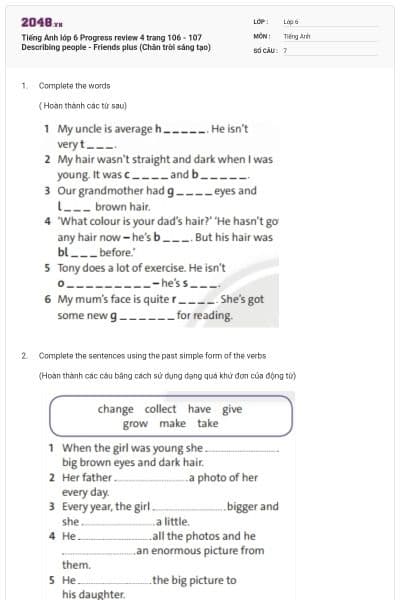 Tiếng Anh lớp 6 Progress review 4 trang 106 - 107 Describing people - Friends plus (Chân trời sáng tạo)