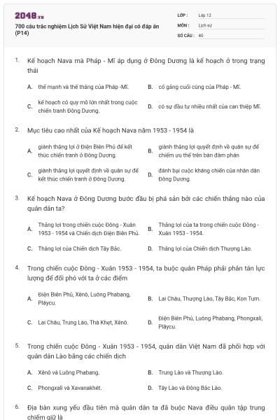 700 câu trắc nghiệm Lịch Sử Việt Nam hiện đại có đáp án (P14)