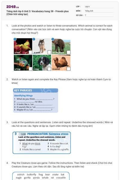 Tiếng Anh lớp 6 Unit 3: Vocabulary trang 38 - Friends plus (Chân trời sáng tạo)