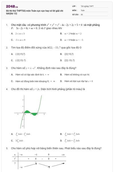 Đề thi thử THPTGQ môn Toán cực cực hay có lời giải chi tiết(Đề 13)