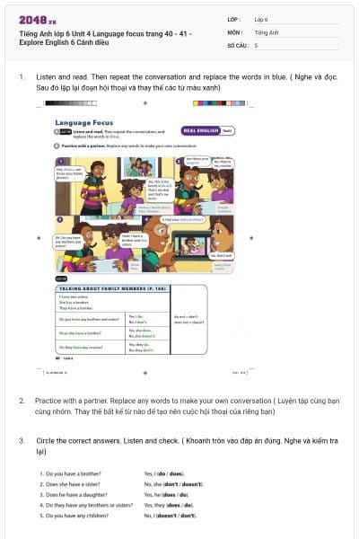Tiếng Anh lớp 6 Unit 4 Language focus trang 40 - 41 - Explore English 6 Cánh diều