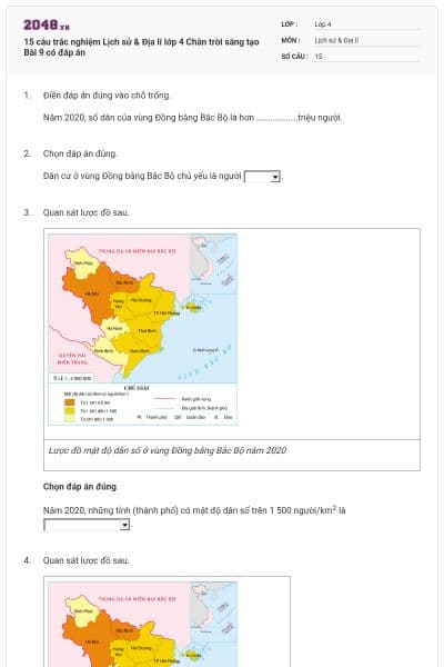 15 câu trắc nghiệm Lịch sử & Địa lí lớp 4 Chân trời sáng tạo Bài 9 có đáp án