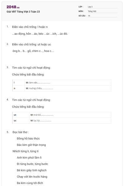 Giải VBT Tiếng Việt 3 Tuần 23