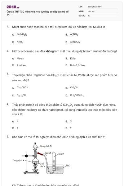Ôn tập THPTGQ môn Hóa Học cực hay có đáp án (Đề số 14)