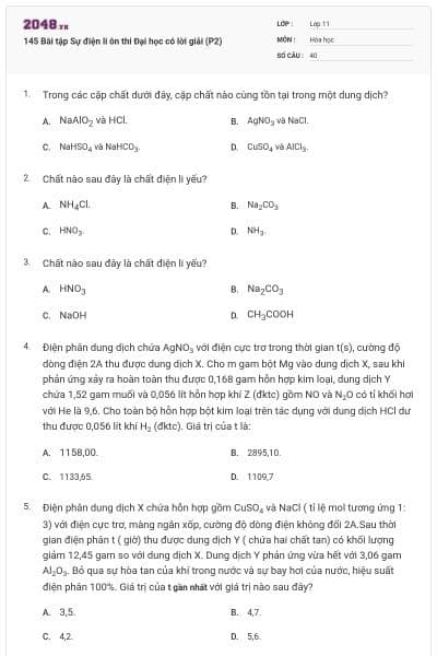 145 Bài tập Sự điện li ôn thi Đại học có lời giải (P2)