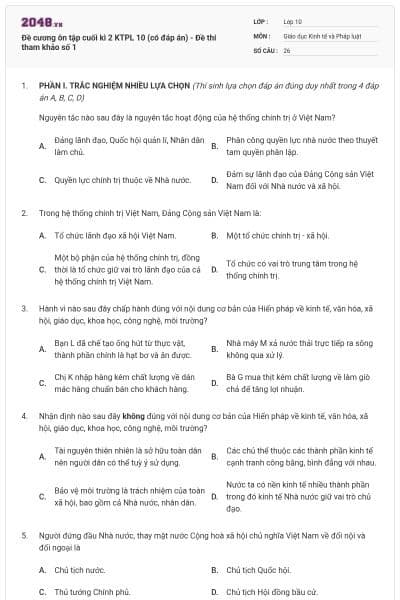 Đề cương ôn tập cuối kì 2 KTPL 10 (có đáp án) - Đề thi tham khảo số 1