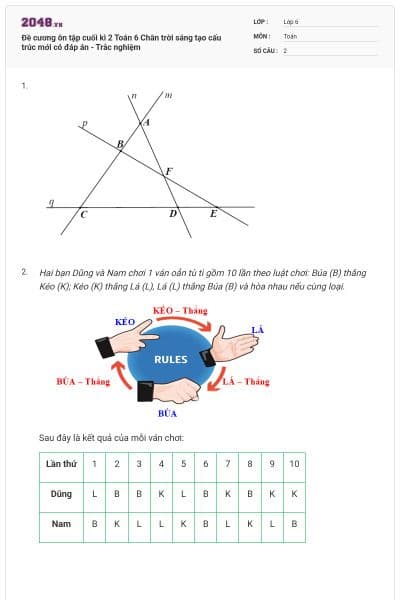 Đề cương ôn tập cuối kì 2 Toán 6 Chân trời sáng tạo cấu trúc mới có đáp án - Trắc nghiệm