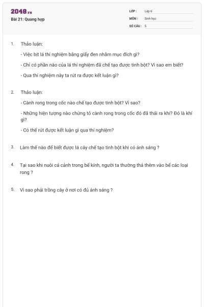 Bài 21: Quang hợp