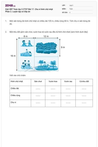 Giải VBT Toán lớp 3 CTST Bài 17. Chu vi hình chữ nhật Phần 2. Luyện tập có đáp án