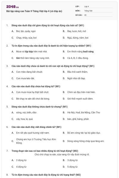 Bài tập nâng cao Tuần 9 Tiếng Việt lớp 4 (có đáp án)