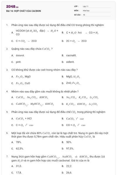 Bài 16: HỢP CHẤT CỦA CACBON