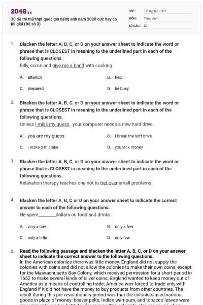 30 đề thi thử thpt quốc gia tiếng anh năm 2020 cực hay có lời giải (Đề số 3)
