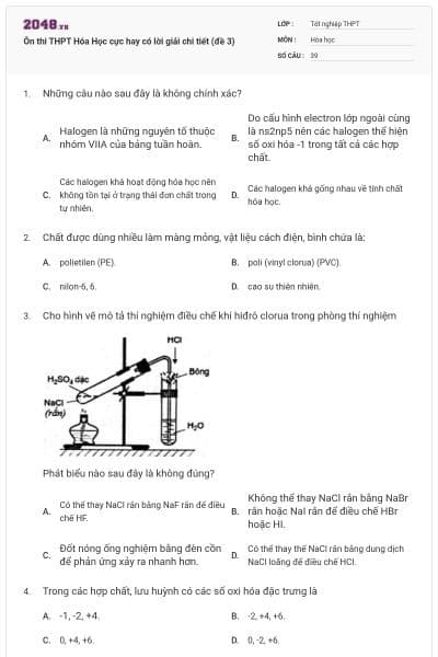Ôn thi THPT Hóa Học cực hay có lời giải chi tiết (đề 3)