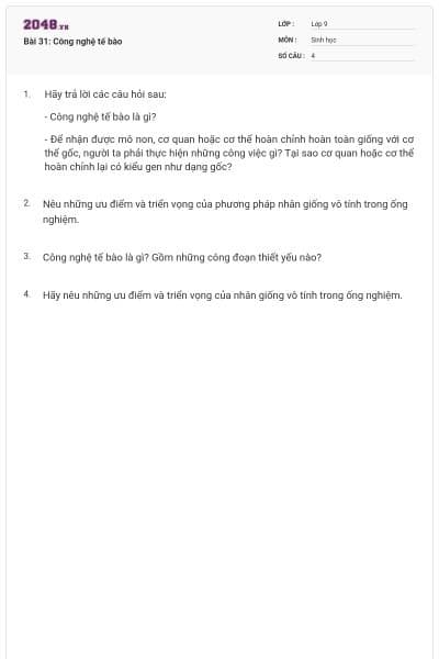 Bài 31: Công nghệ tế bào