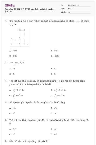 Tổng hợp đề thi thử THPTQG môn Toán mới nhất cực hay (Đề 10)