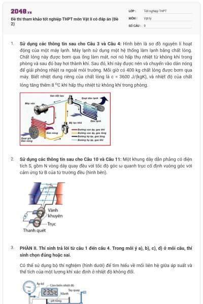 Đề thi tham khảo tốt nghiệp THPT môn Vật lí có đáp án (Đề 2)