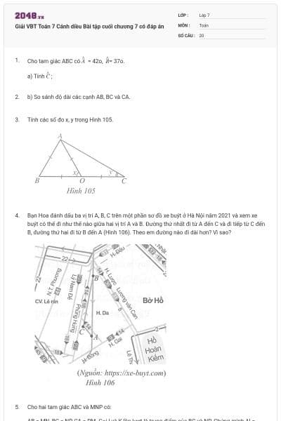 Giải VBT Toán 7 Cánh diều Bài tập cuối chương 7 có đáp án