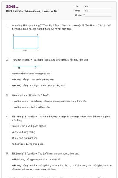 Bài 3: Hai đường thẳng cắt nhau, song song. Tia