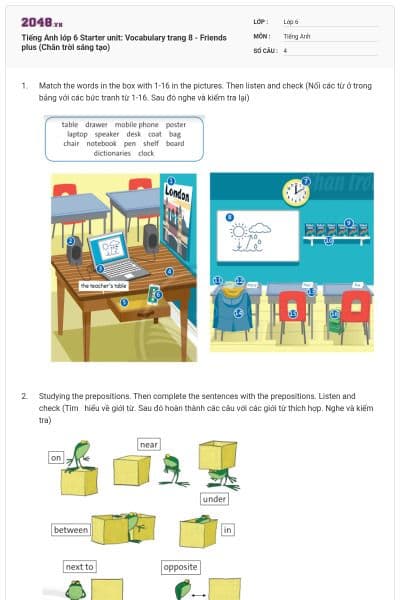 Tiếng Anh lớp 6 Starter unit: Vocabulary trang 8 - Friends plus (Chân trời sáng tạo)