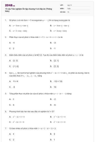 15 câu Trắc nghiệm Ôn tập chương 4 có đáp án (Thông hiểu)