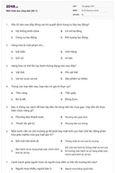 Môn Giáo dục công dân (Đề 1)