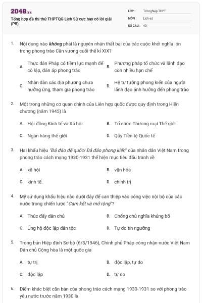 Tổng hợp đề thi thử THPTQG Lịch Sử cực hay có lời giải (P5)