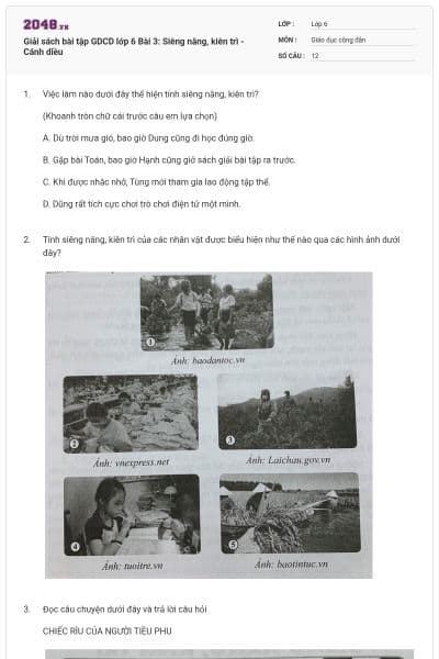 Giải sách bài tập GDCD lớp 6 Bài 3: Siêng năng, kiên trì - Cánh diều