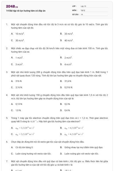 14 Bài tập về lực hướng tâm có đáp án