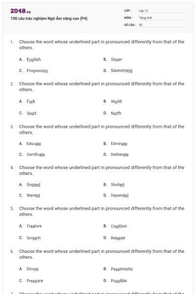 100 câu trắc nghiệm Ngữ Âm nâng cao (P4)