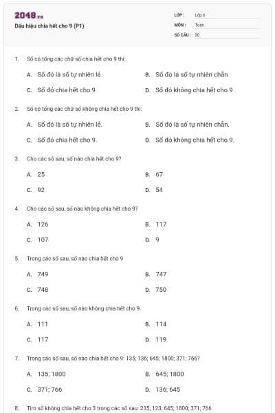 Dấu hiệu chia hết cho 9 (P1)