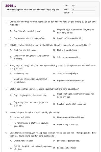 10 câu Trắc nghiệm Phân tích văn bản Minh sư (có đáp án)