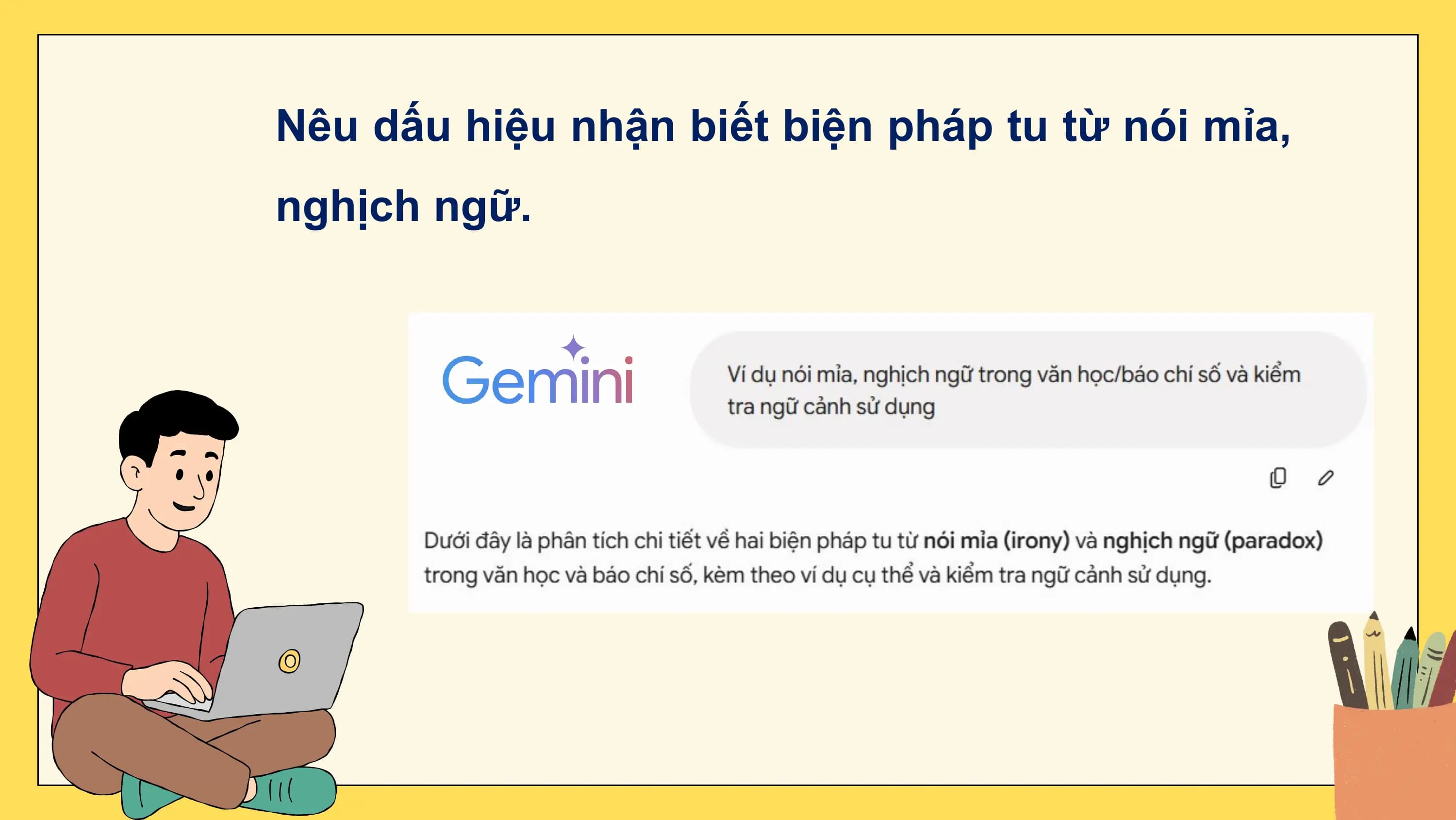Nêu dấu hiệu nhận biết biện pháp tu từ nói mỉa,
nghịch ngữ.
