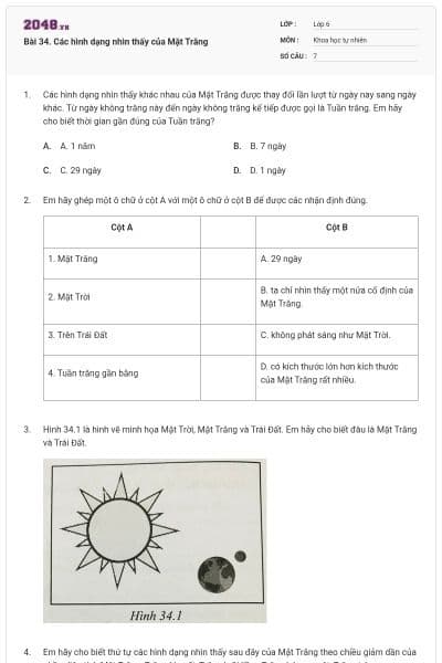 Bài 34. Các hình dạng nhìn thấy của Mặt Trăng