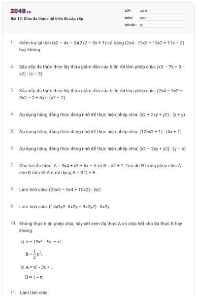 Bài 12: Chia đa thức một biến đã sắp xếp