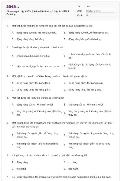 Đề cương ôn tập KHTN 9 Kết nối tri thức có đáp án - Bài 3. Cơ năng