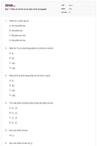 Bài 1. Phân số với tử số và mẫu số là số nguyên