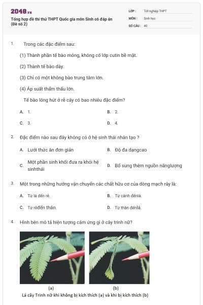 Tổng hợp đề thi thử THPT Quốc gia môn Sinh có đáp án (Đề số 2)
