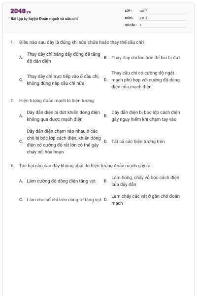 Bài tập tự luyện Đoản mạch và cầu chì