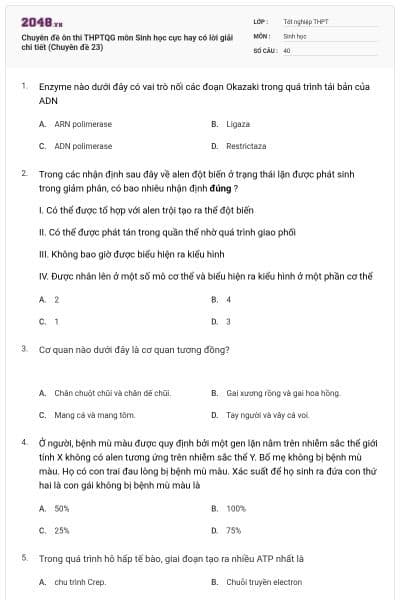 Chuyên đề ôn thi THPTQG môn Sinh học cực hay có lời giải chi tiết (Chuyên đề 23)