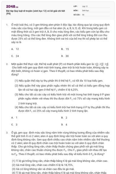 Bài tâp Quy luật di truyền (sinh học 12) có lời giải chi tiết (P8)