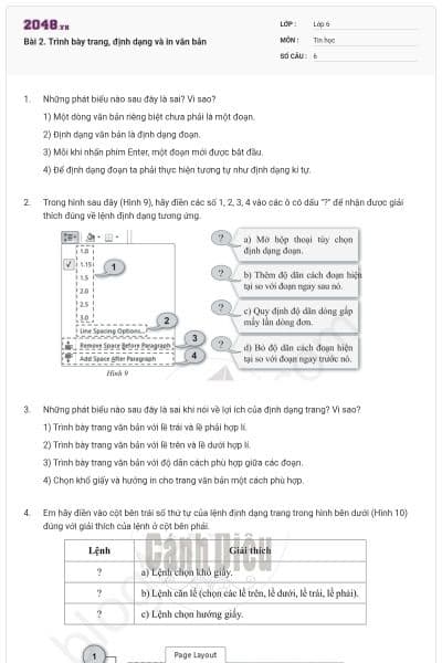 Bài 2. Trình bày trang, định dạng và in văn bản