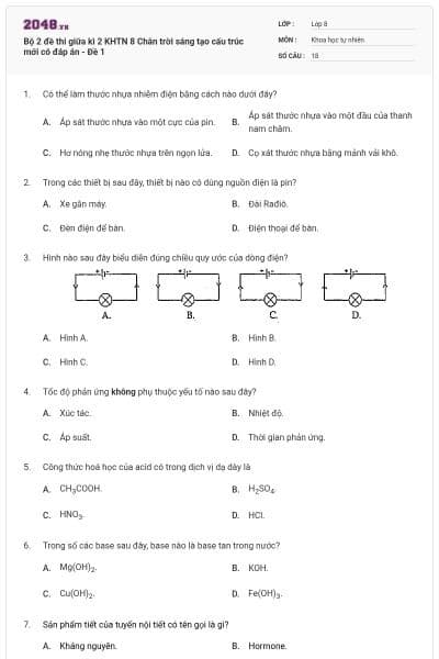 Bộ 2 đề thi giữa kì 2 KHTN 8 Chân trời sáng tạo cấu trúc mới có đáp án - Đề 1