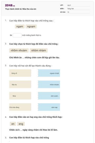 Thực hành chính tả: Mùa thu của em
