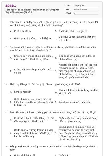 Tổng hợp 11 đề thi thpt quốc gia môn Giáo Dục Công Dân Hay nhất có đáp án (Đề số 9)