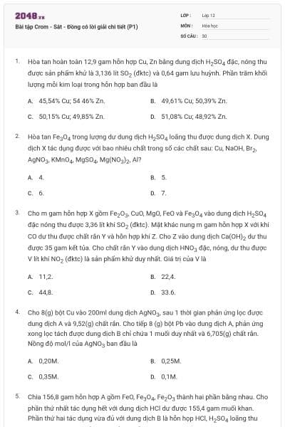 Bài tập Crom - Sắt - Đồng có lời giải chi tiết (P1)