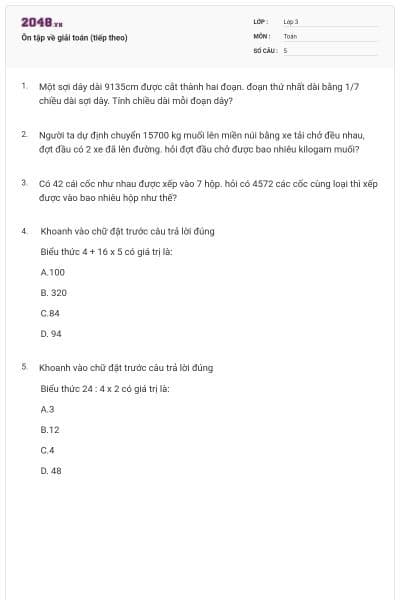 Ôn tập về giải toán (tiếp theo)