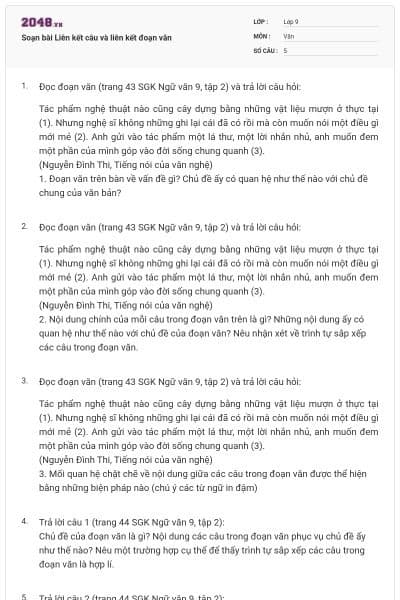 Soạn bài Liên kết câu và liên kết đoạn văn